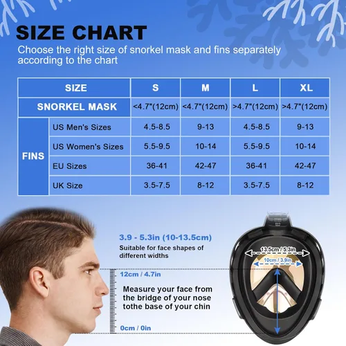 Vista 2 de Odoland Snorkeling Packages for Adults & Youth, Full Face Snorkel Mask with Camera Mount, Adjustable Swim Fins, Mesh Bag, Anti-Fog Anti-Leak Scuba
