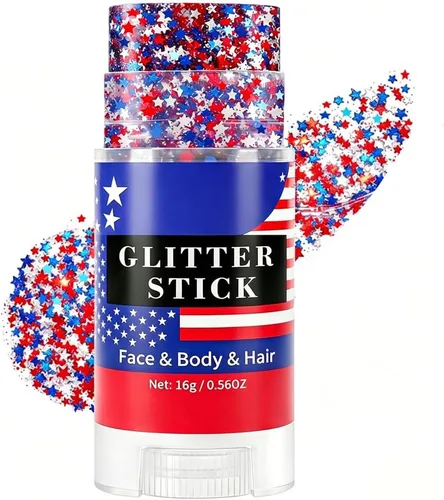 Vista 10 de Go Ho Patriotic Body Glitter Stick, accesorios del 4 de julio, rojo, blanco