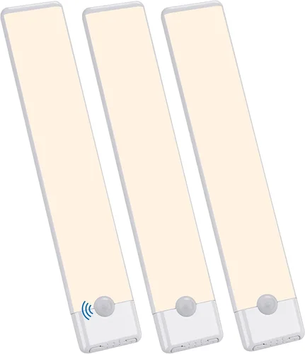 Vista 12 de Luces con sensor de movimiento para debajo del gabinete, luz magnética recargable debajo del armario, barra de luz nocturna inalámbrica adhesiva