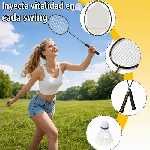 Vista 3 de Portable Badminton Set, Heavy-Duty Outdoor Net with 4 Rackets, 3 Shuttlecocks & Boundary Line for Backyard Lawn Beach Family Games Blanco
