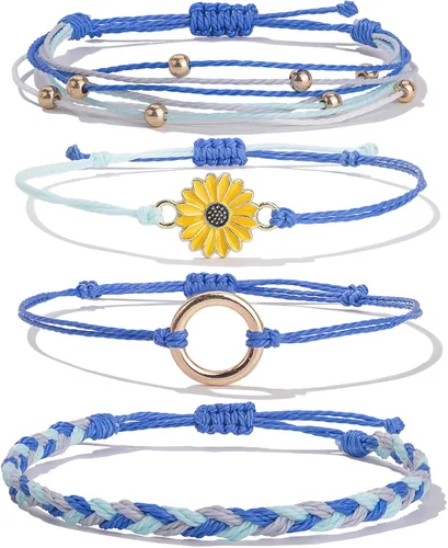Vista 9 de Pulsera de cuerda trenzada hecha a mano con diseño de girasol para adolescentes y mujeres Beige