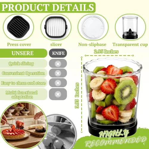 Vista 6 de Hendiy Rebanadora de Fresas con Cuchillas de Acero Inoxidable Taza Rebanadora de Huevos y Frutas para Plátano, Pepino, Seta Gadget de Cocina