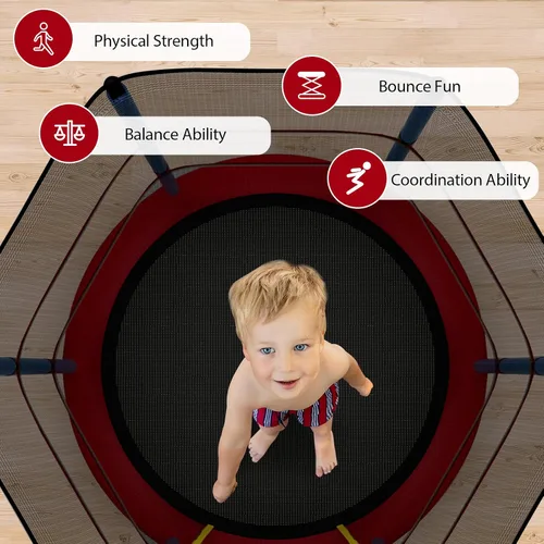 Vista 7 de Goplus Trampolín de 55 pulgadas para niños, cama elástica para niños con red de seguridad, diseño sin costuras, mini rebote recreativo