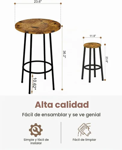 Vista 4 de Recaceik Juego de comedor de 3 piezas, mesa de bar moderna y taburetes para 2 encimeras de cocina, parte superior de madera, fácil de montar