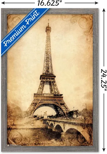 Vista 3 de Trends International The Eiffel Tower - Póster de pared rústico, 14.725 x 22.375 pulgadas, versión enmarcada de madera de granero