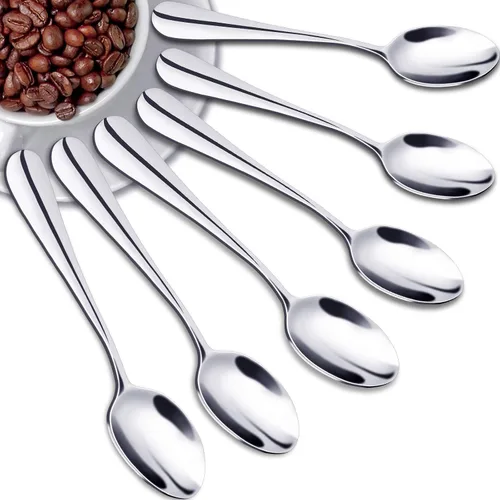 Vista 7 de Demitasse Café Expreso, Mini café Cuchara, Acero inoxidable 18/10 Pequeño cucharas para cucharas de postre, té, 6, Plateado