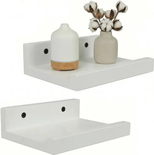 Vista 9 de Z metnal Mini estantes flotantes, pequeño estante de pared de madera natural para repisa de fotos, Pawlownia, montado en la pared, marrón claro, 6 x