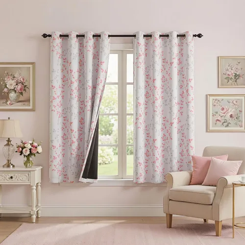 Vista 9 de Cortinas opacas 95% azules de 63 pulgadas de largo para dormitorio, cortina de oscurecimiento de habitación con patrón de hojas para habitación