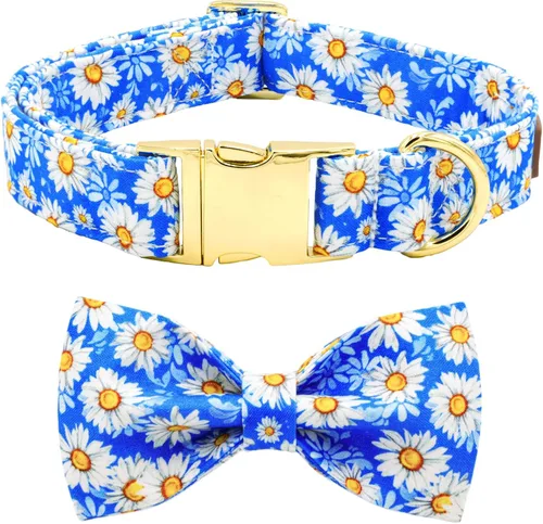 Vista 12 de Tunkoo Pink Daisy - Collar para perro con corbata de lazo de flores, collar ajustable de algodón de alta calidad, hebilla de metal duradera