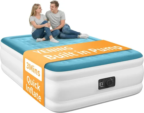 Vista 15 de YENING Colchón de aire tamaño completo con bomba incorporada, cama elevada doble inflable, cama de aire hinchable para camping eléctrico de 18 Beige