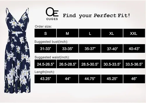Vista 5 de Ouges Vestido corto de verano para mujer, con cuello en V, tirantes delgados, estampado floral y bolsillos, de fiesta
