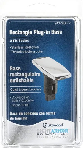 Vista 7 de attwood 910V2SS-7 LightArmor™ 910V Series Rectangle Plug-in Light Base — for All-Around Pole Light, 2-Pin, Black Stainless Cover (Pack of 3)
