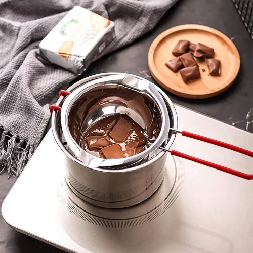 Vista 5 de Paquete de 2 ollas de acero inoxidable con doble caldera de chocolate, olla para derretir jabón, velas, caramelos, caramelos, velas, cera, a prueba