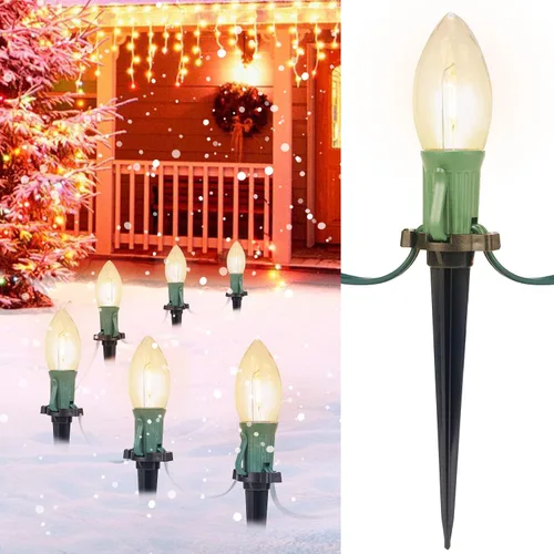 Vista 10 de Brightown Tira de luces LED estilo sendero de Navidad para exteriores; tira de 20 luces LED C9 de 25.7 pies con 20 estacas interconectables y a