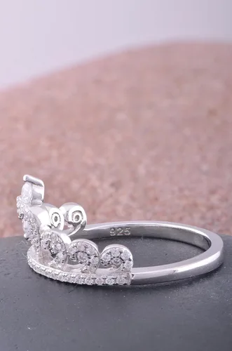 Vista 6 de Anillo de corona y corazón de plata esterlina y circonio cúbico, rodiado-plateado, 9