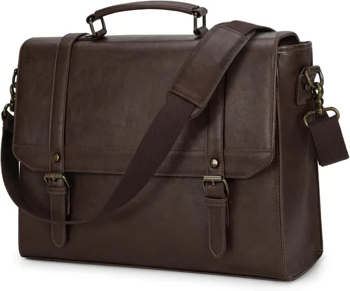 Vista 8 de Bolso de mensajero IGOLUMON para hombres de 15.6 pulgadas, bolso de cuero vintage impermeable para computadora, maletín para hombres, bolso grande