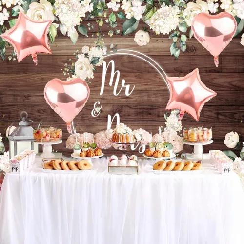 Vista 5 de Telón de fondo de 5 x 3 pies con diseño floral de rosas blancas y boscosas, telón de fondo para fotografía de pared, para parejas, boda, novia