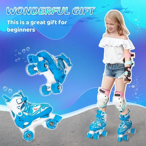 Vista 5 de Nattork Patines de ruedas para niños, patines ajustables con luz para niñas y niños, patines verdes, azules, morados y rosas para niños pequeños