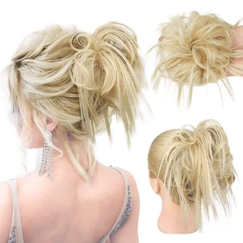 Vista 47 de HMD - Extensiones de cabello tipo chongo alborotado con rodelo despeinado, banda elástica de goma, extensiones de cabello sintético para mujer
