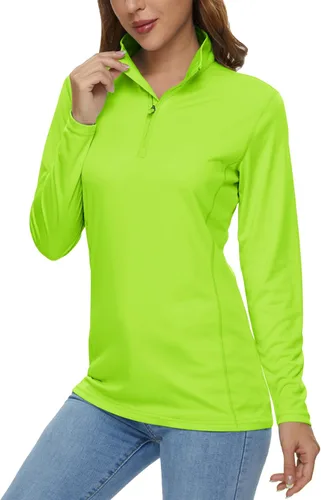 Vista 17 de MAGCOMSEN Camiseta de manga larga para mujer, con cremallera de un cuarto 01-Negro