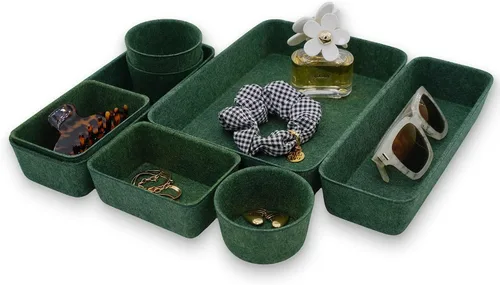 Vista 7 de Welaxy Bandeja organizadora de cajones de escritorio de oficina Bandeja de almacenamiento de fieltro para bolígrafos Maquillaje de joyería Carbono