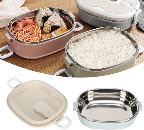 Vista 6 de LIZEALUCKY Caja Bento Contenedor de alimentos aislado con asa plegable, lonchera caliente apilable portátil de acero inoxidable aislada lonchera