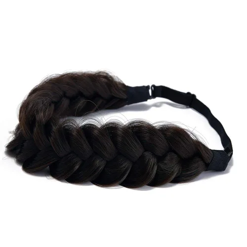 Vista 23 de Diadema trenzada sintética clásica de cabello con hebras anchas para boda, trenzas esponjosas desordenadas, banda para peluca, accesorio de belleza