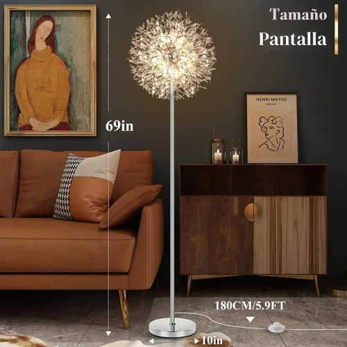 Vista 5 de BesLowe Lámpara de pie de cristal de 69 pulgadas para sala de estar, lámpara de pie moderna con 738 cristales K9, lámpara alta con poste de luz