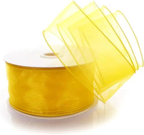Vista 7 de Cinta de organza transparente con alambre de 2.5 pulgadas, color plateado de 10 yardas