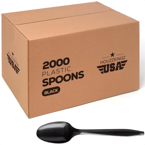 Vista 3 de 1000 cucharas de plástico, color negro, peso medio, cucharaditas desechables de plástico, cubiertos de plástico duraderos a granel, ideales