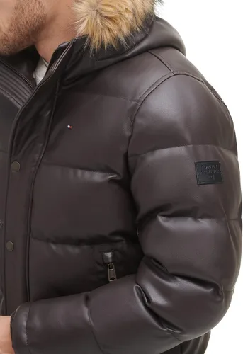 Vista 5 de Tommy Hilfiger Men's Lightweight Quilted Faux Leather Puffer Jacket