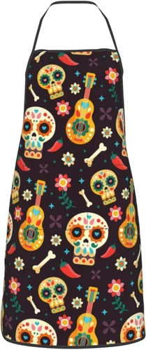 Vista 10 de Delantal de calavera de azúcar, delantales de cocina para hombres y mujeres, delantal de cocina, delantal de chef, delantales de jardín ajustables