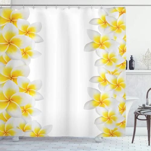Vista 34 de set de cortina para baño decorativa de tela de poliéster con ganchos