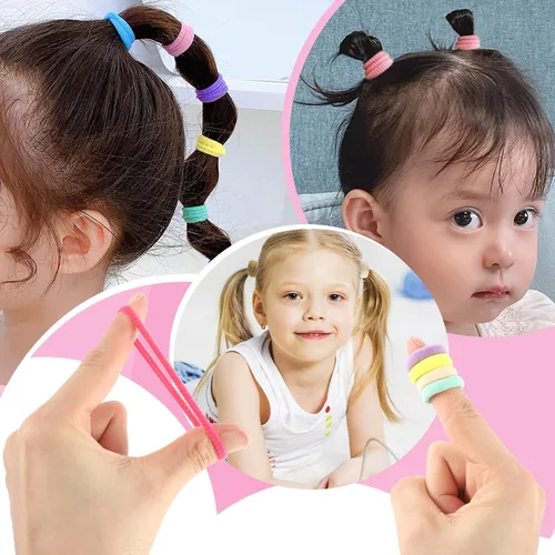 Vista 6 de 400 ligas para el pelo de bebé, 0.8 in, multicolor, sin costuras, para coleta de caballo Algodón suave, diseño sin costuras, fuerte estiramiento