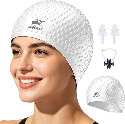 Vista 13 de Whlae Gorro de natación extra grande, con una correa de silicona duradera y diseño de oreja impermeable, adecuado para cabello largo, cabello rizado