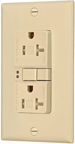 Vista 8 de Eaton GFCI - Receptáculo dúplex resistente a manipulaciones 20A -125V con placa de pared de tamaño estándar, color marfil