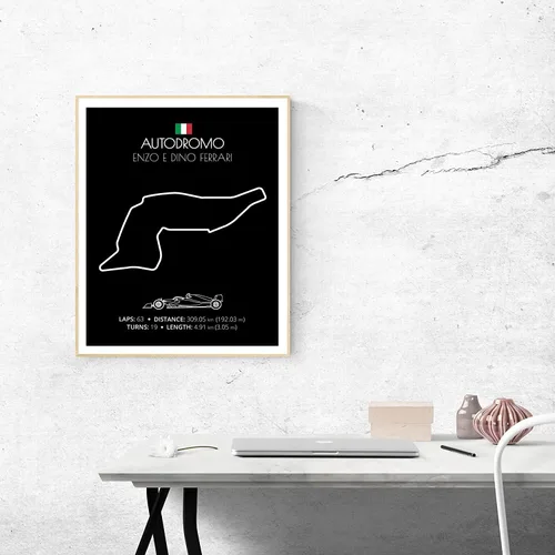 Vista 6 de Custom Car Posters Póster hecho a mano compatible con Autodromo Enzo e Dino Ferrari (Imola, Italia), póster de pista de carreras diseñado