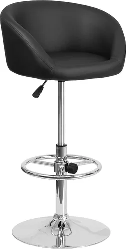 Vista 11 de Flash Furniture Luis - Taburete de bar de tela azul contemporáneo, altura ajustable, con respaldo de barril y base cromada