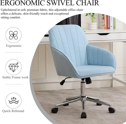Vista 6 de Silla de escritorio de terciopelo para oficina en casa, moderna silla ajustable para computadora, silla giratoria, bonitas sillas de tocador