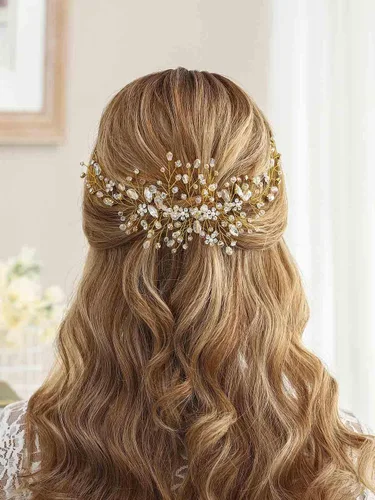 Vista 4 de Unicra Flor de novia boda pelo vid cristal pieza nupcial pieza de diamantes de imitación fiesta accesorios hoja joyería cuentas cuentas tocado