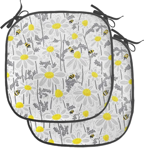 Vista 85 de Ambesonne Cojín de asiento para silla de flores, detalles florales con hojas y remolinos, estampado artístico romántico y vívido y vibrante