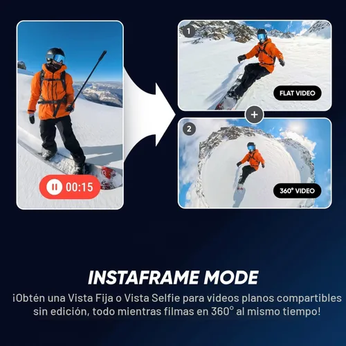 Vista 8 de Insta360 X5 Paquete Esencial - Cámara de acción 360 impermeable de 8K El paquete incluye selfie stick, batería extra, estuche de carga rápida