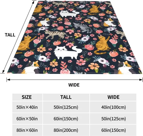 Vista 5 de Manta de flores de gato, suave, cálida, ligera, acogedora manta de felpa para cama, sofá, oficina, decoración de regalos para niños y mujeres, 50 x