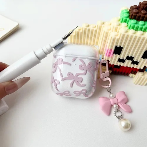 Vista 6 de Linda funda para Airpod de 2ª generación para diseño de lazo femenino, diseño de moda, diseño estético a prueba de golpes, funda para auriculares