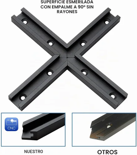 Vista 2 de Kit de intersección de aluminio T-Track de 3 pulgadas – Perfil de doble corte universal con agujeros de montaje preperforados -Carpintería