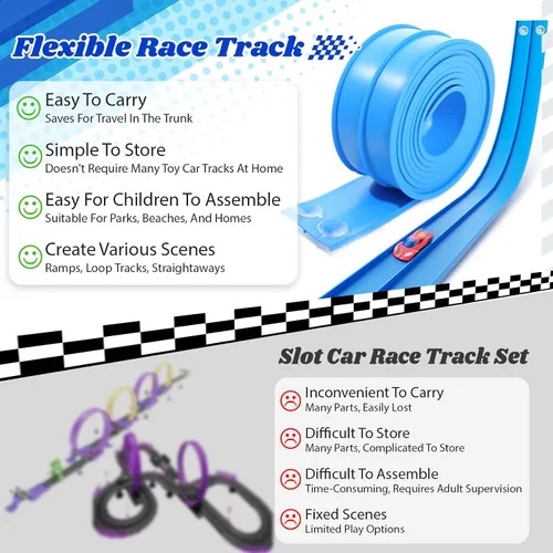 Vista 5 de Flexible Race Track for Kids: 15 Ft Flex Race Car Ramp with Suction Cup