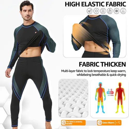 Vista 3 de UNIQUEBELLA Men's Thermal Underwear Sets Top & Long Johns Fleece Sweat Quick Drying Thermo Base Layer