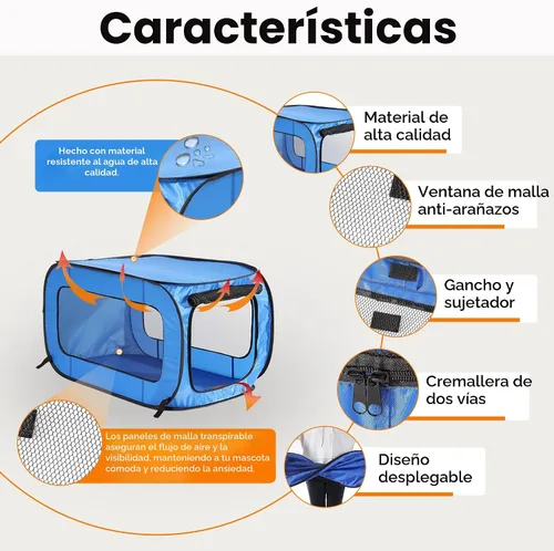 Vista 4 de Perrera plegable portátil, 32.5 pulgadas de largo x 19.5 pulgadas de ancho Azul