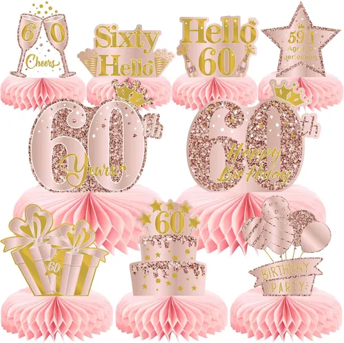 Vista 9 de 9 piezas de decoración de cumpleaños número 13, centros de mesa de cumpleaños rosa rosa dorado para niñas, centros de mesa de feliz cumpleaños 13