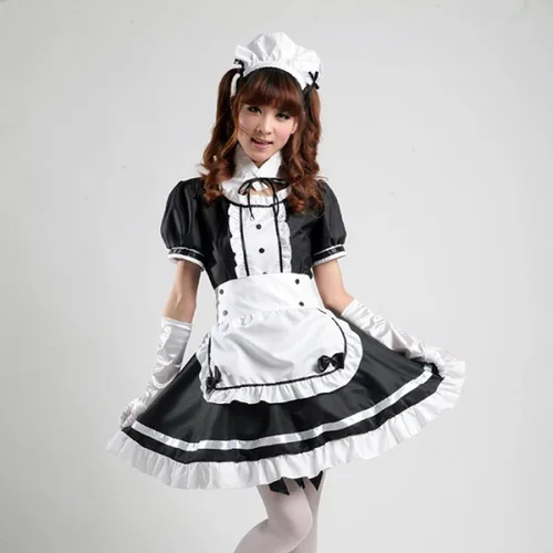 Vista 4 de AcaCostume - Disfraz de estilo de criada francesa con delantal, de anime, para mujer.